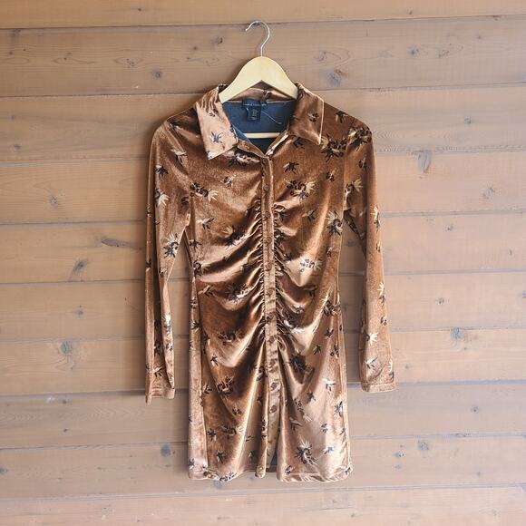 House of Harlow 1960 Dresses & Skirts - House of Harlow Dress Mini Floral Velvet Bodycon Brown Boho Long Sleeve NWOT XS